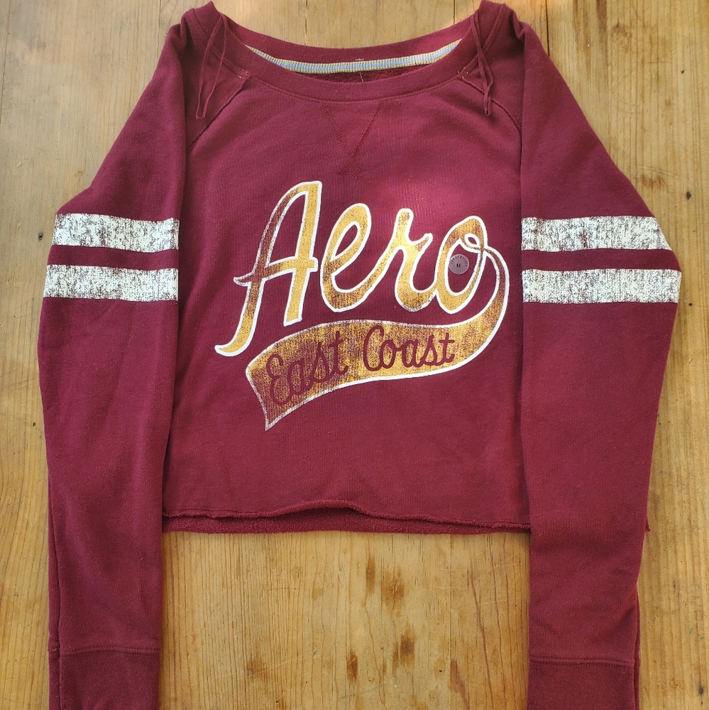 Aeropostale Women Sweatshirt medium NWT Varsity long sleeves striped cropped